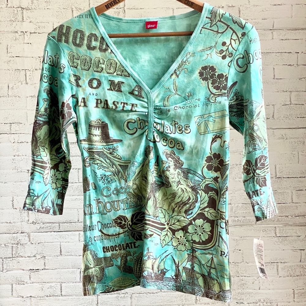 Glima Cotton Print Vneck Shirt